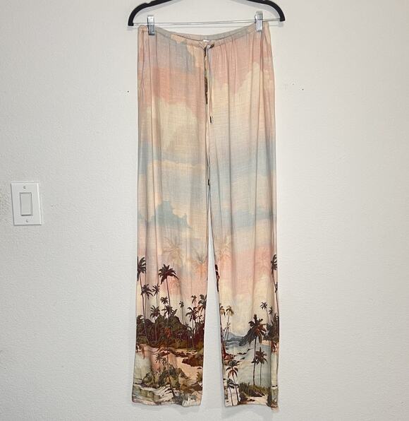 Label of Love Pants - Label of Love Linen Blend Pants Size M Tropical Wide Leg Vacation Pastel Pull On